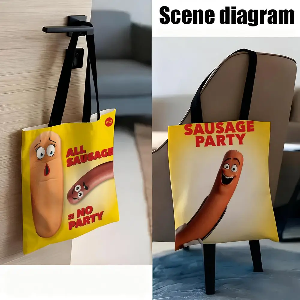 أكياس تخزين حفلات S-Susage من فيلم الرسوم المتحركة للمغامرة، حقيبة كتف قماشية خفيفة الوزن للمتسوقين عصرية صديقة للبيئة متعددة الاستخدام مع La #2