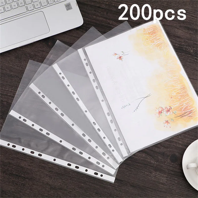 

100/200pcs 11-Hole Clear Plastic Bags A4 Sheet Protectors for Loose Leaf Documents Paper Organizer Document Bag File Folder