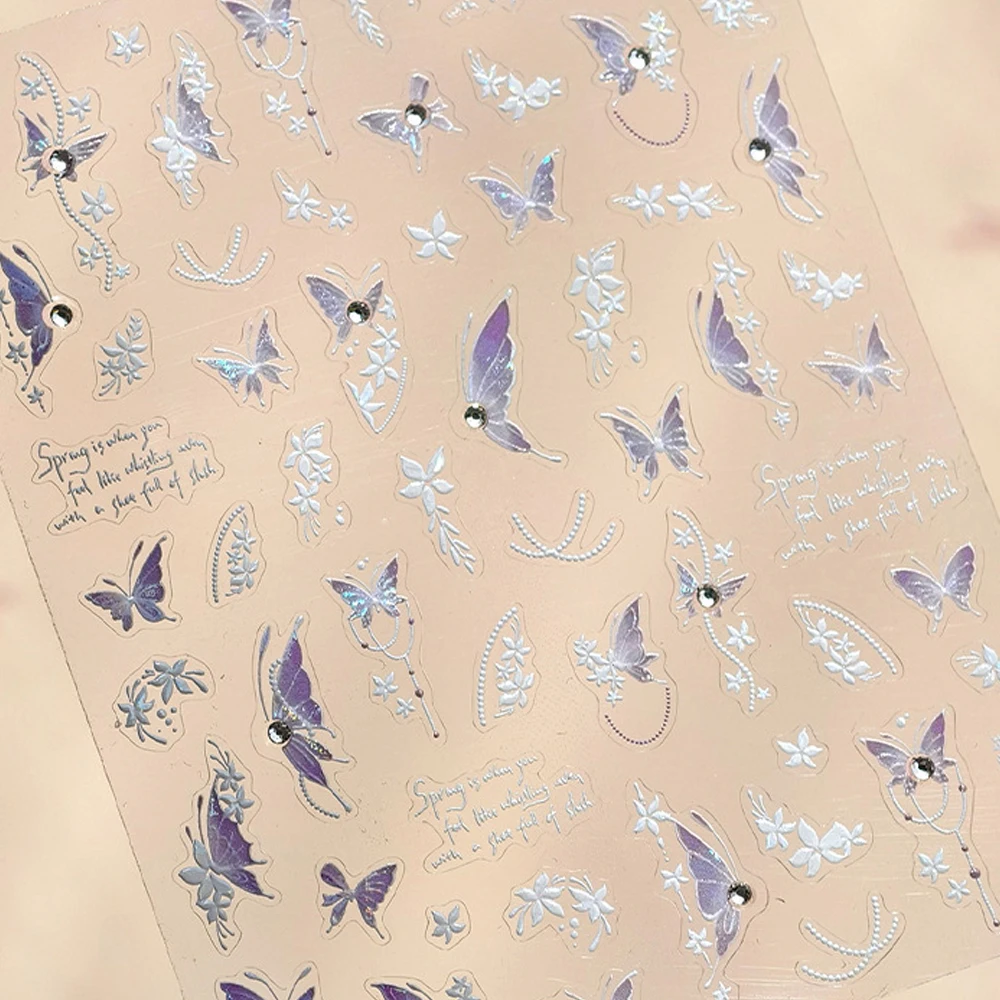 Vibrant Purple Holographic Butterfly 5D Nail Art Sticker Enchanting Metallic Wings Self Adhesive Decoration Manicure Decal DIY