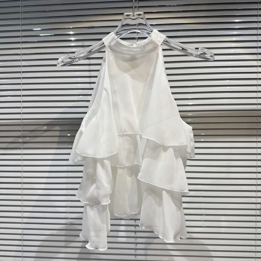 Girls Shirt Korean Fashion Chiffon Neck Hanging Vest Tank Top Summer Shirt New Children's Clothing