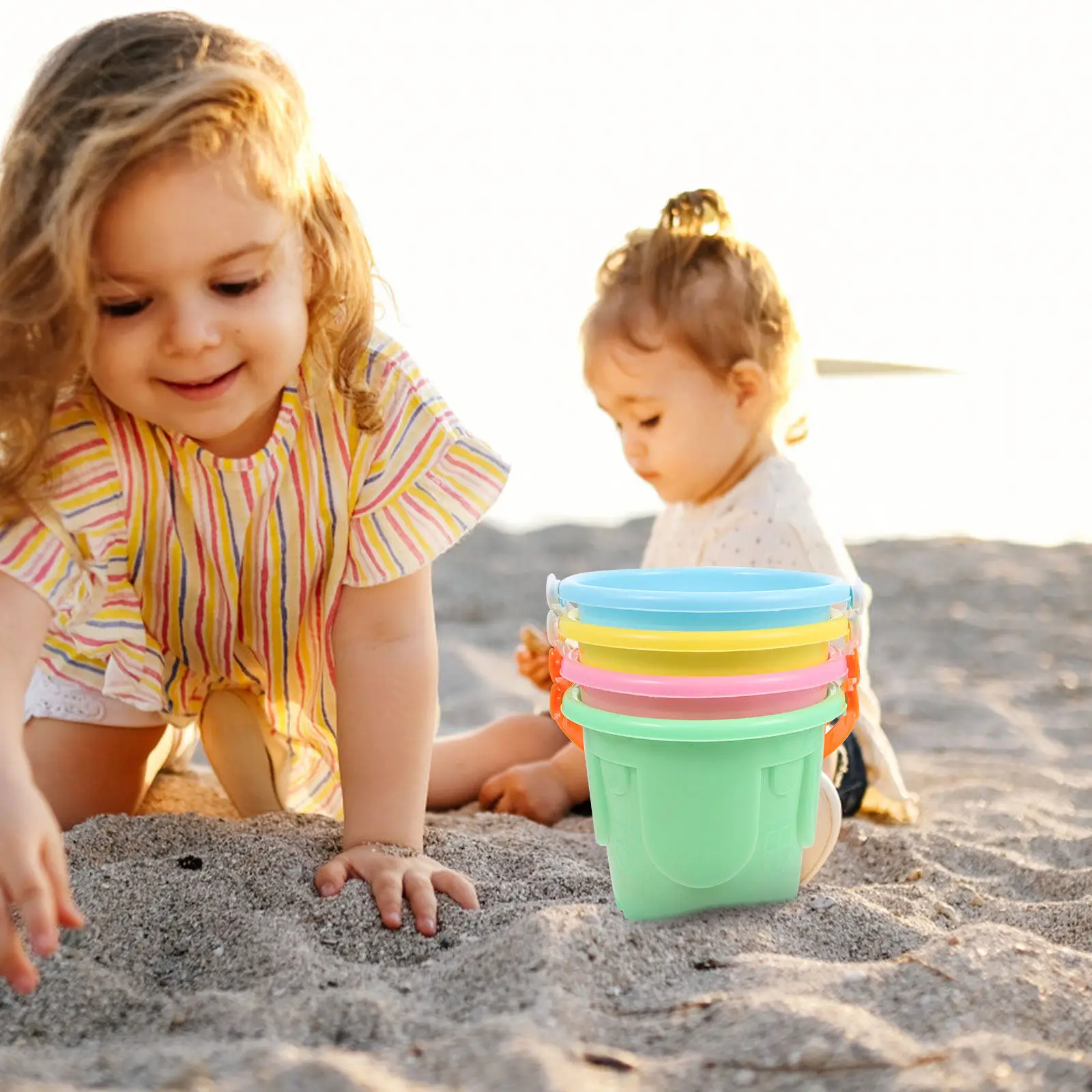 

4Pcs Beach Buckets Plastic Castle Sand Set Educational Game Tools Promote Creativity Color Recognition Kids Sand Playsets
