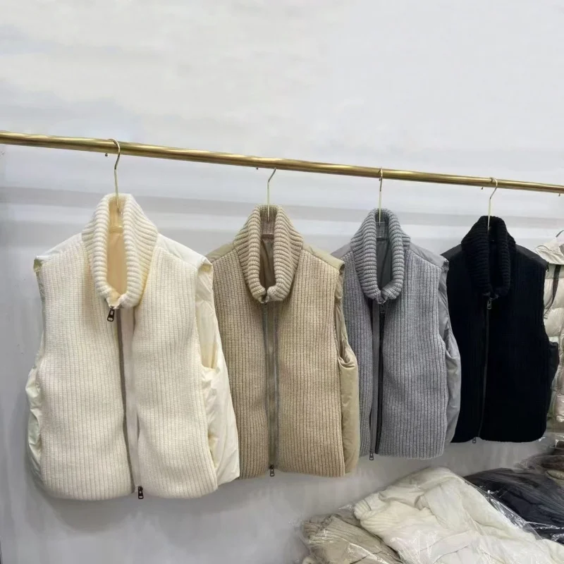 2025 hiver nouvelle épissage col montant débardeur doudoune y2k haute qualité mode épaissi chaud sans manches en duvet d'oie gilet