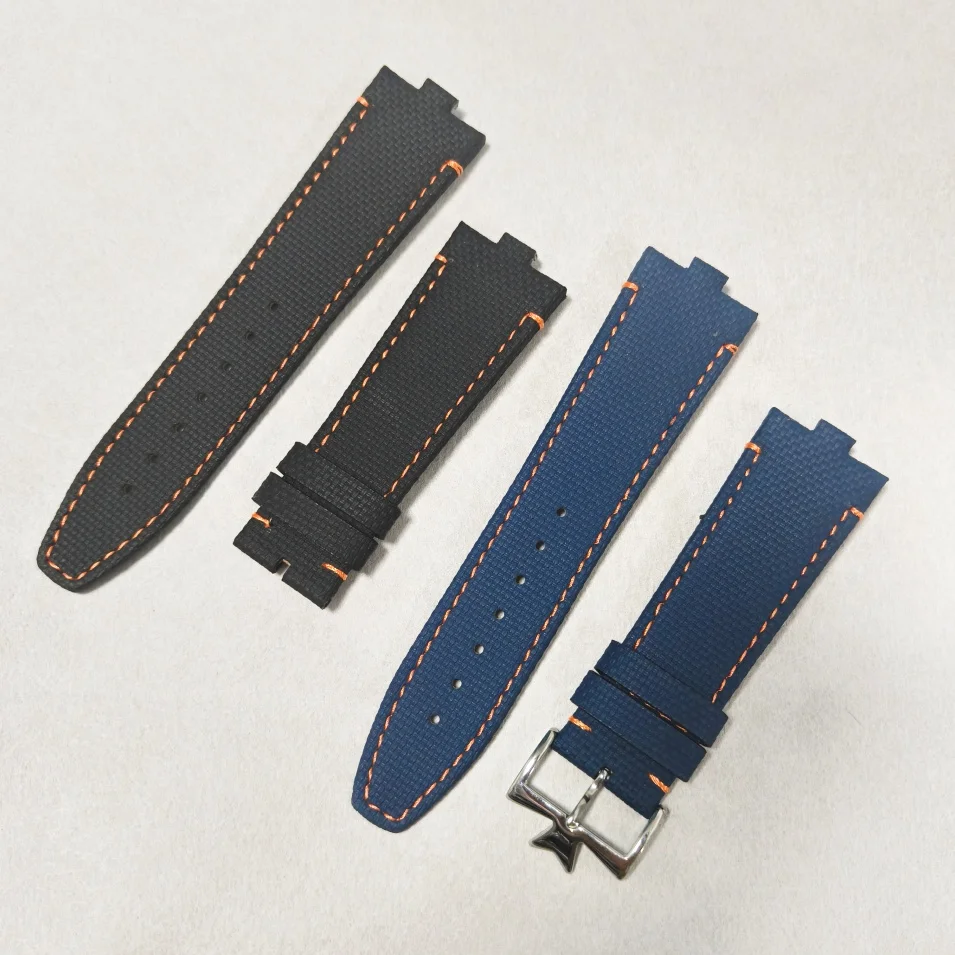 For Vacheron Constantin Overseas 4500V 5500V 7900V Hand-Made Sailcloth FKM Rubber Strap 24×7mm Watch Band With End Linking