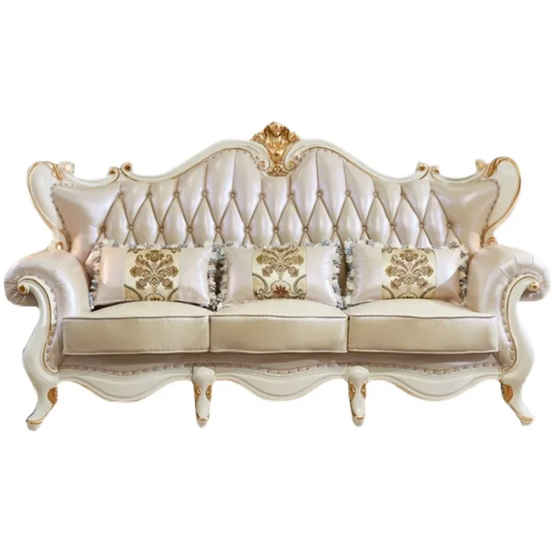 

European genuine leather sofa, simple European French light luxury, American white high-end luxury furniture