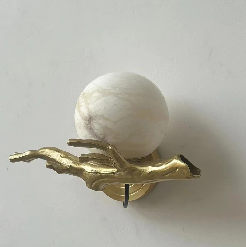 Modern Luxury Brass  Wall Lamp High-Quality Spanish Marble Elegant Sconce Light for Living Room Bedroom Corridor Decor