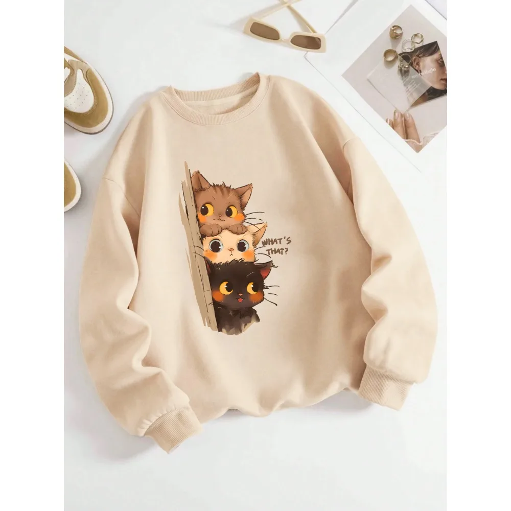 ثلاث قطط صغيرة تبظرك بشكل سري طباعة هوديس، قمصان رياضية فضفاضة للشارع للسيدات متعددة الألوان، بلوفرات رياضية أساسية، #2