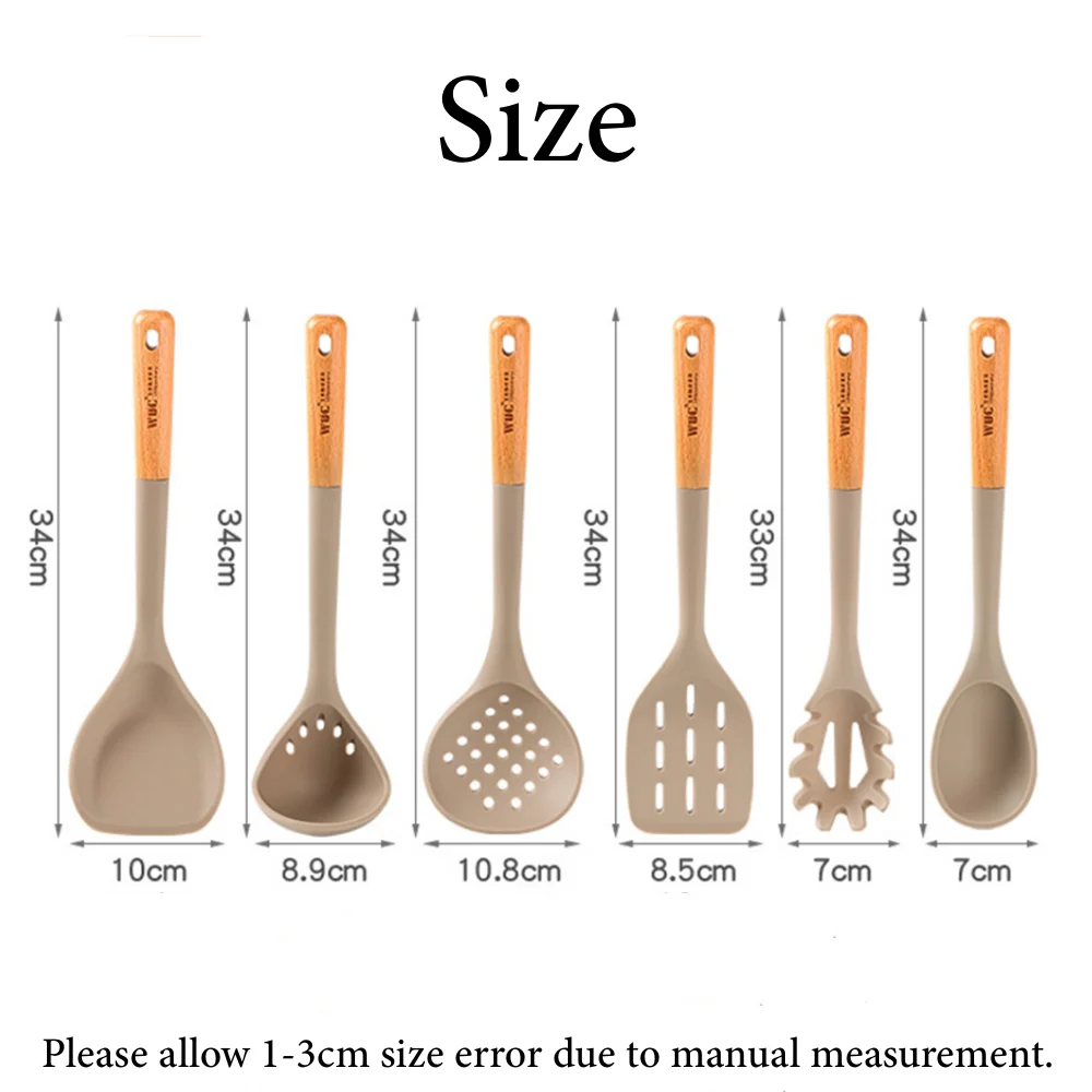 Silicone Cooking Utensil Wooden Handle Brush Ladle Pasta Colander Heat-resistant Non-Stick Leaking Spoon Cookware Kitchen Tool