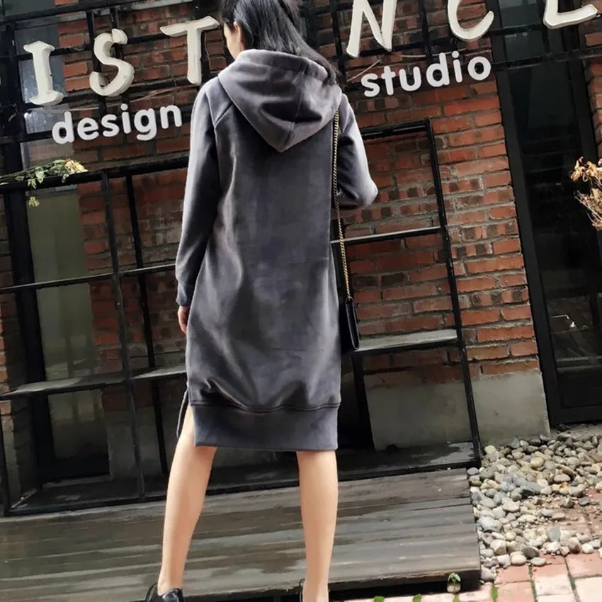 New Autumn Thick Warm Hooded Basic Coats Women Sweatshirts Casual Loose Lady Winter Long Black Winter Fleece Hoodies Femme