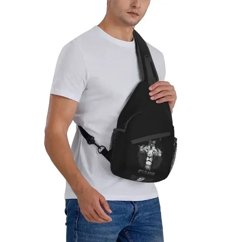 Cool Lion Of Judah Jesus Cross Crossbody Sling Backpack Men Custom Christian Faith Chest Shoulder Bag for Traveling Daypack