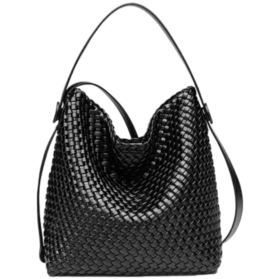 Large Woven Tote Bag Vegan Leather Shoulder Bag for Women Fashion Travel Shopper Bag Top Handle Handbag and Purse