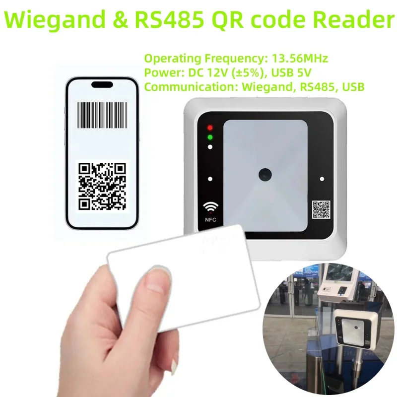 

QR500 Outdoor Smart 13.56Mhz IC NFC QR Code Scanner Access Control Reader QR Wiegand For Turnstile Or Elevator