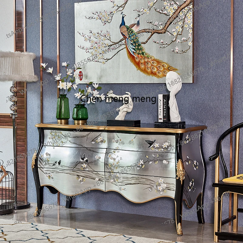 

Modern new Chinese lobby villa high-end entry solid wood painted European entrance table decorative cabinet