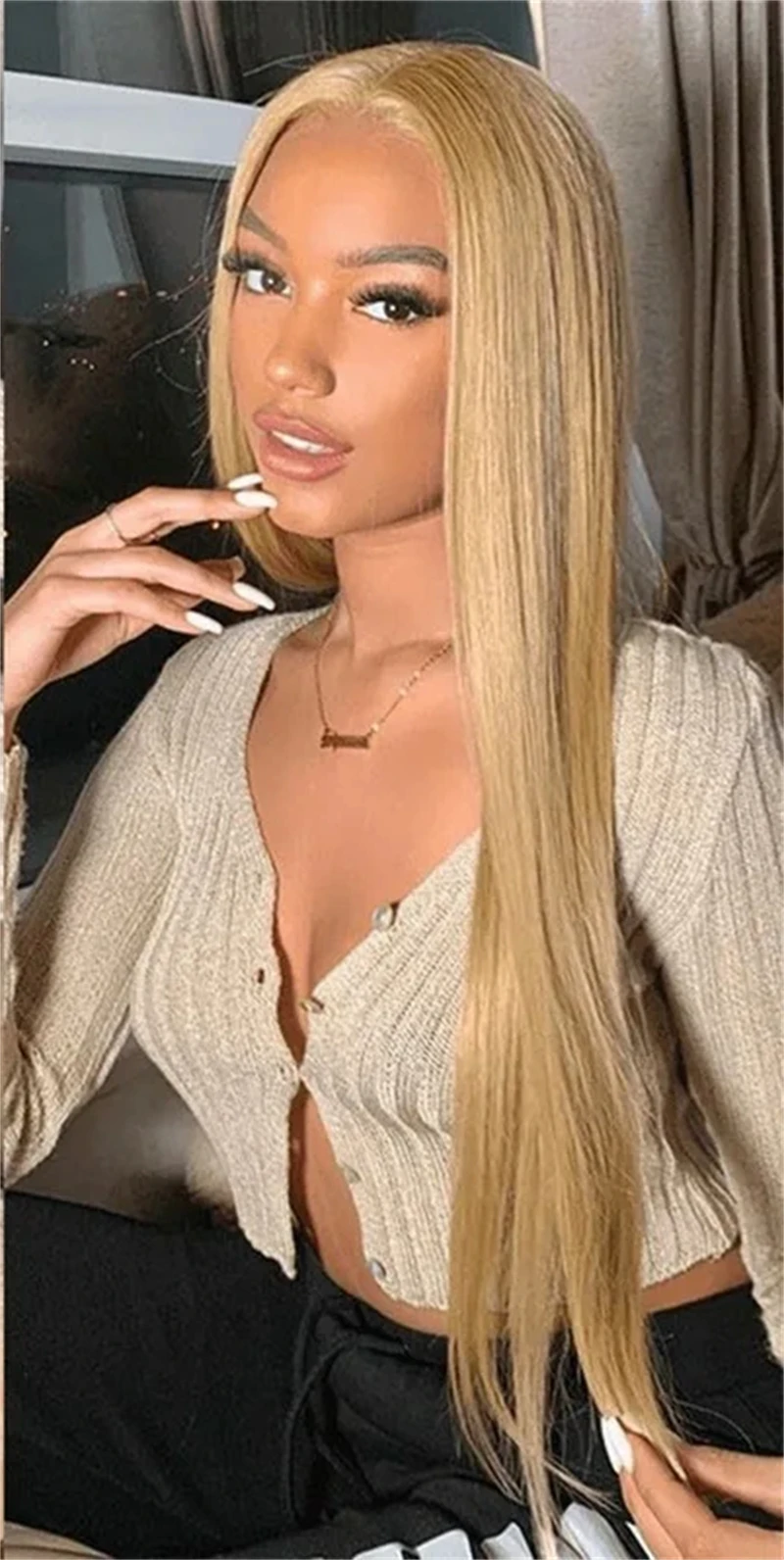 Tuneful Honey Blonde Colored Human Hair Lace Frontal Wigs Straight 180% 13x4 HD Transparent Lace Front Human Hair Wigs For Women