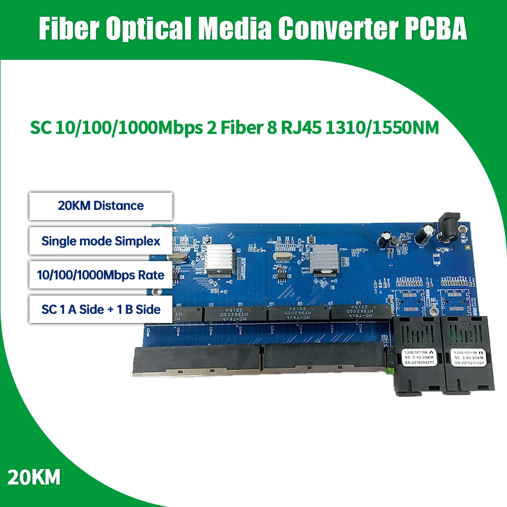 

New Gigabit 2F8E Ethernet switch Fiber Optical Media Converter PCBA 8 RJ45 UTP and 2 fiber Port 10/100/1000M Board PCBA