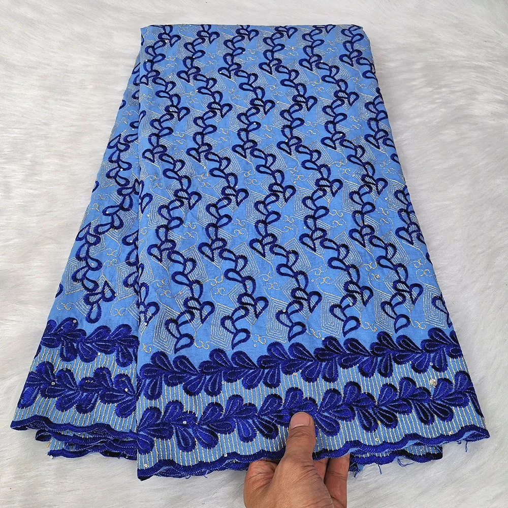 

5 Yards/Pc Composite Pattern Embroidery Cotton Lace Fbric Lot Of Rhinestones For Decoration Friendly Skirt Making Fabric 08C4