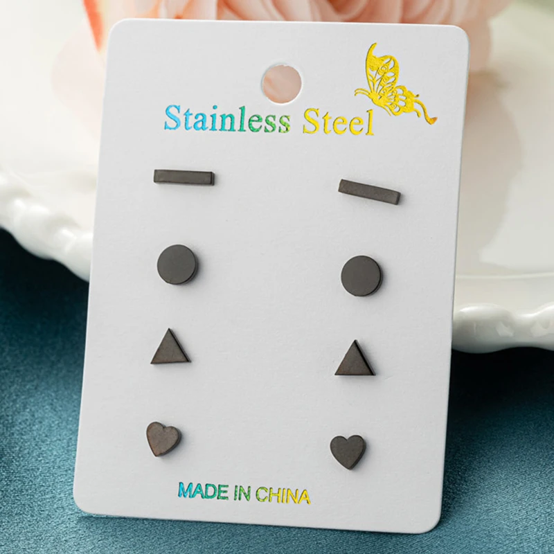 4Pairs/Lot Tiny Stainless Steel Geometric Earrings Set for Women Men Cute Ear Cartilage Piercing Jewelry Punk Gift Brinco 2024