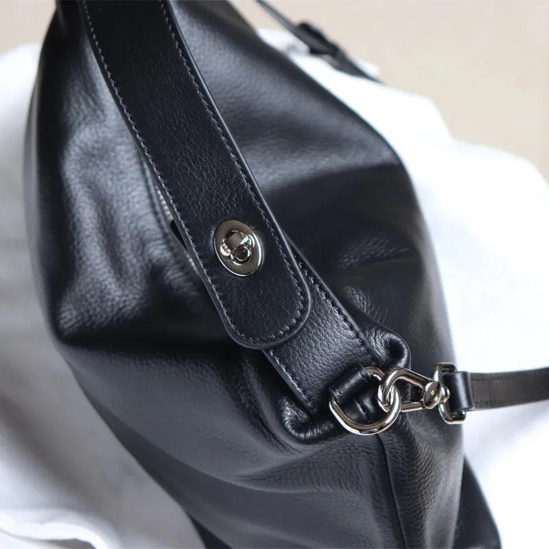 Women\'s Handbags Female Genuine Leather Hobo Crossbody Bag Solid Color Zip Wrist Portable Shoulder Bag Fashion Purses For Women