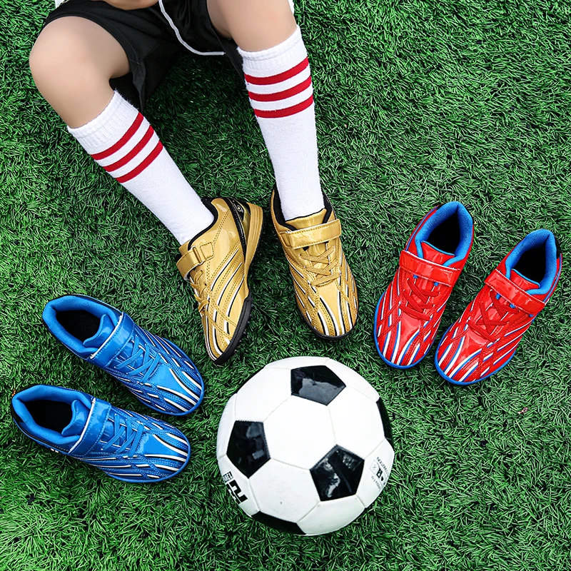 Zapatos de fútbol dorados de lujo para niños, botas de fútbol para niños, zapatillas para adolescentes, tacos para estudiantes, correr, entrenamiento al aire libre