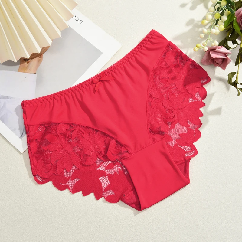 S-XXL Frauen Spitze Höschen Patchwork Nahtlose Unterwäsche Sexy Luxus Aushöhlen Solide Briefs Mädchen Mid Rise Atmungsaktive Dessous