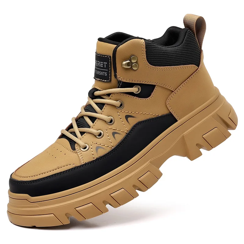 

Осень-зима Новые дизайнерские рабочие ботинки для мужчин Уличная мода Повседневная обувь на платформе Мужские высокие сохраняющие тепло кожаные ботинки Мужские