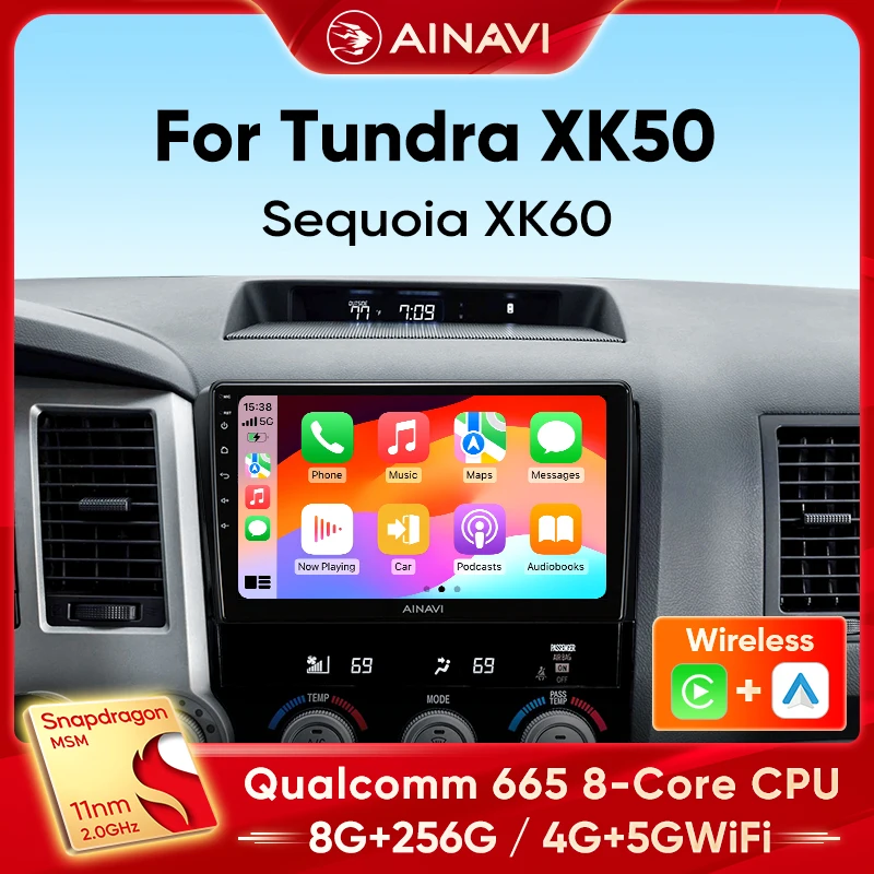 Ainavi Car Radio For Toyota Tundra XK50 2007-2013 Sequoia XK60 2008-2017 Wireless Carplay Android Auto Stereo Multimedia Player