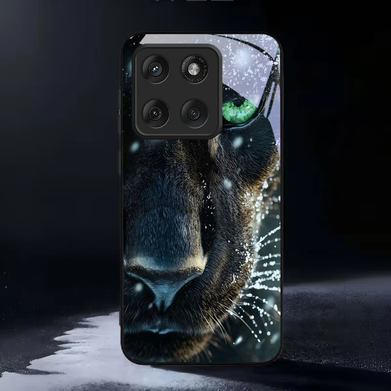 Panther Green Eye Black Glass Phone Case For Motorola Moto Edge 60 70 20 Lite 30 Pro 40 50 Ultra X30 Pro G14 G75 G84 14 5G Cover