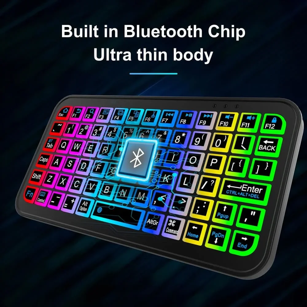 Bluetooth 5 Zoll Mini drahtlose Tastatur Tastatur 7 Farben Hintergrund beleuchtung Englisch wiederauf ladbare Tastatur für Telefon iPad PC Android ISO