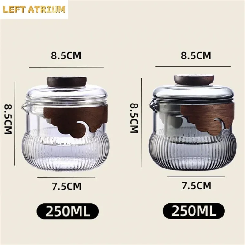 250ml High Borosilicate Glass Gaiwan with Anti Scalding Wooden Handle Kungfu Tea Set Brewing Green Tea Hand Holding Pot