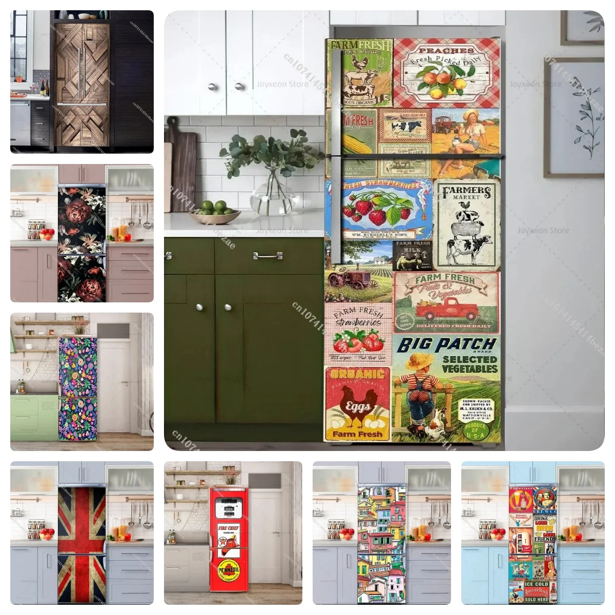 Vintage Farm Fresh Fruit Vegetable Refrigerator Stickers Waterproof Self-Adhesive Retro Kitchen Wrap for Cabinets Wardrobe Decor