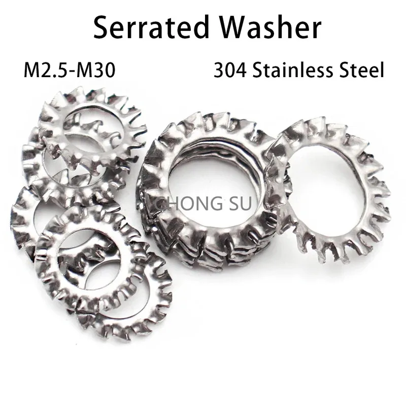 

304 Stainless Steel M2.5 M3 M4 M5 M6 M8 M10 M12 M14 M16 M18 M20-M30 Anti-Slip Anti-Loosening External Multi Tooth Lock Washer