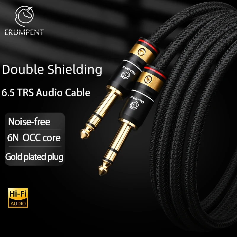 ERUMPENT Guitar Instrument Cable 6N OCC Core 6.35mm (1/4) TRS Stereo Audio Cable for Electric Guitar Mandolin Bass Amplifier