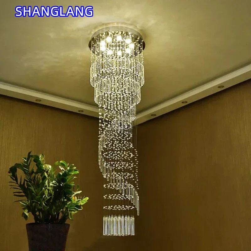 K9 Crystal Chandelier Luxury Modern Led Pendant Lights Staircase Long Spiral Ladder Home Decoration Home Hanging Lustre Fixture