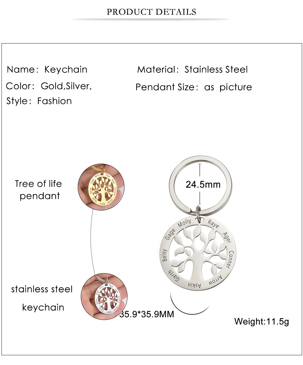 Personalisierter Schlüsselanhänger mit Baum des Lebens, graviert mit Namen, Schlüsselanhänger für Familienmitglieder, Schlüsselschmuck, Geschenke für Paare zum Valentinstag – Detail 7