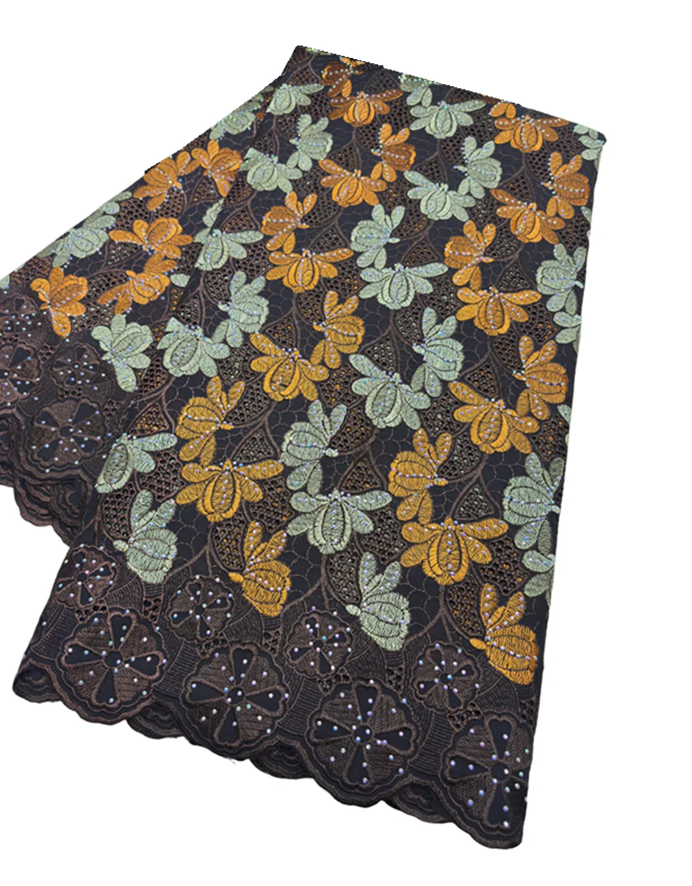 

Hot Sales African 100% Cotton Lace Fabric 5 Yards Swiss Voile Lace with Stones for Sewing Wedding Party Dresses 23A10