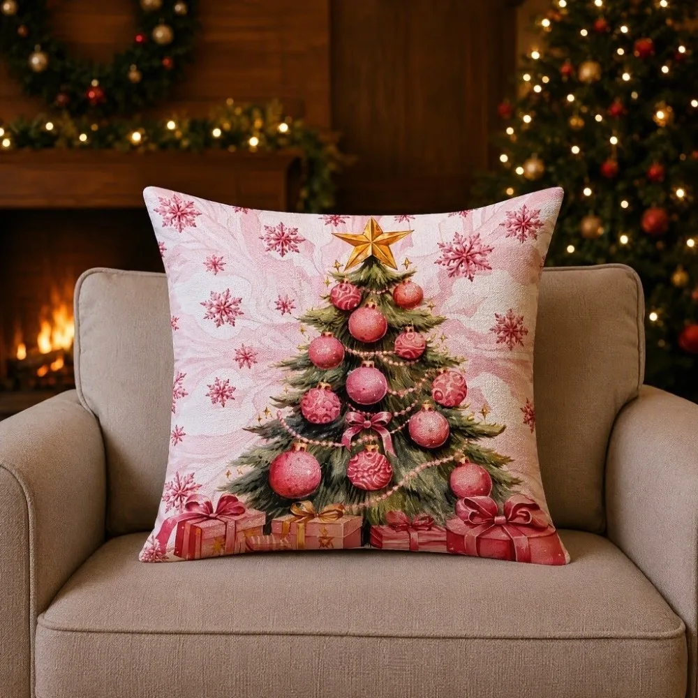 Soft Christmas Pillow Cover Santa Claus Snowman Xmas Tree Pillowslip Bowknot 45cm 17.72in Throw Cushion Case Winter Decor
