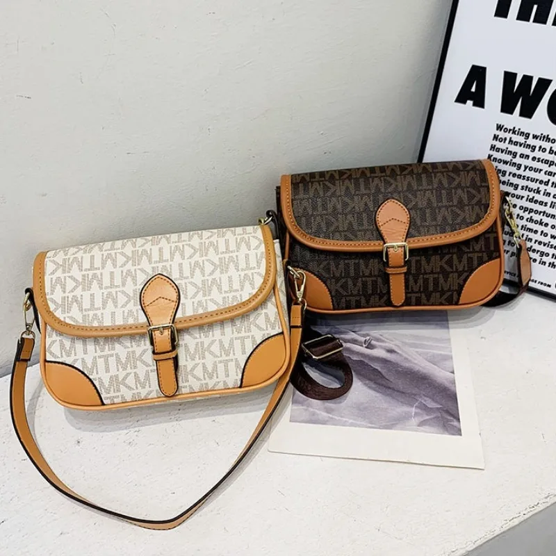 Luxury Letter Printed PU Leather Shoulder Bags For Women Contrast Colour Female Crossbody Bag Ladies Purses and Handbags 2023