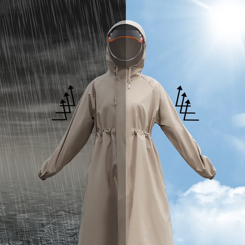 Adult Fashion Long Raincoat Women Waterproof Poncho Jacket Windproof Breathable Rain Coat Hooded Cloak Outdoor Hiking Travel