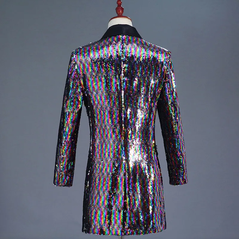 الرجال دعوى ملهى ليلي بار رئيس طويل تلون سترة واقية الوجه الملونة الترتر DJ المغني ازياء السترة للرجال