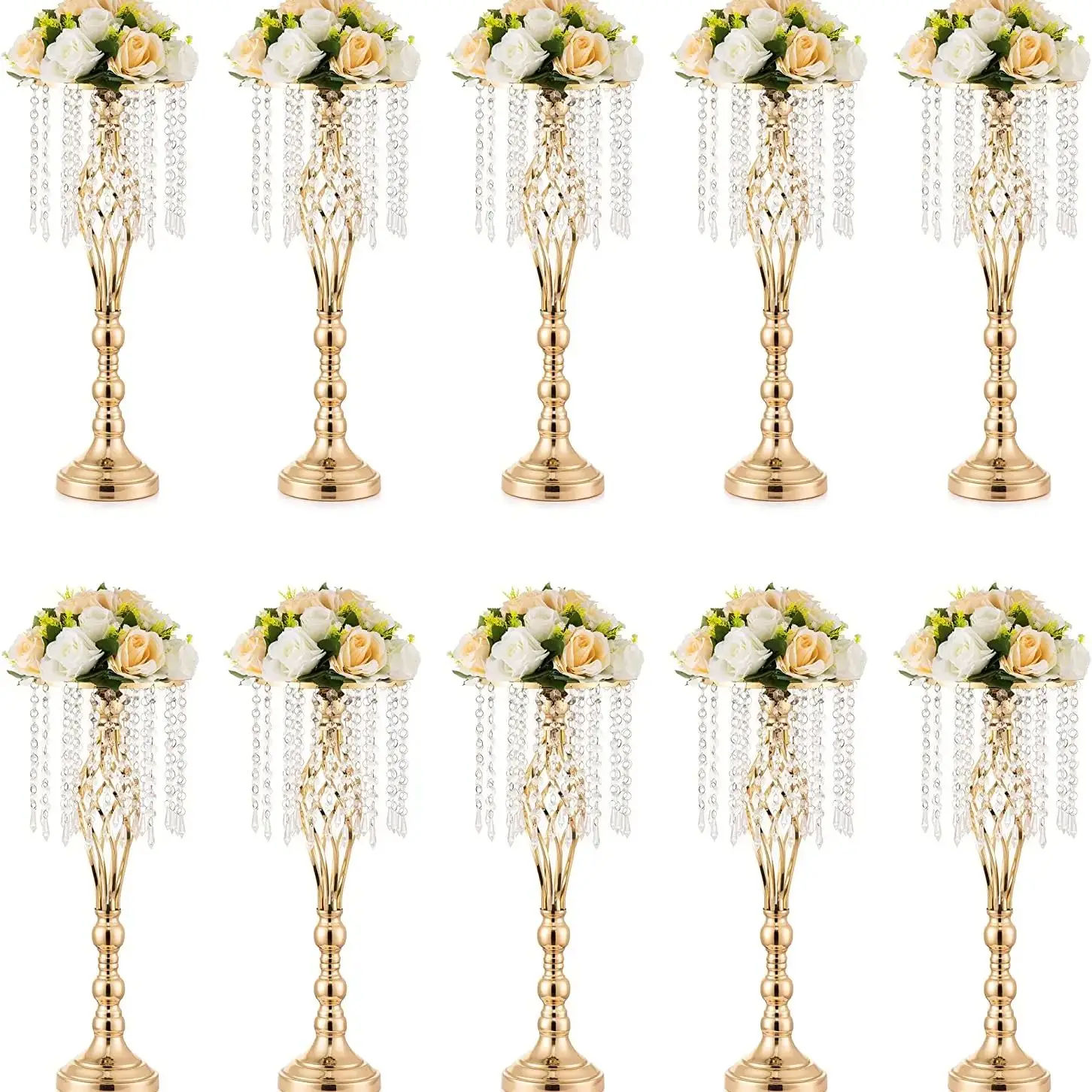 Imagem -02 - Centros de Casamento para Mesa Ouro Cristal Flor Stand Vaso de Flor Alta com Lustre Metal Flor Hol 193 10 Pcs