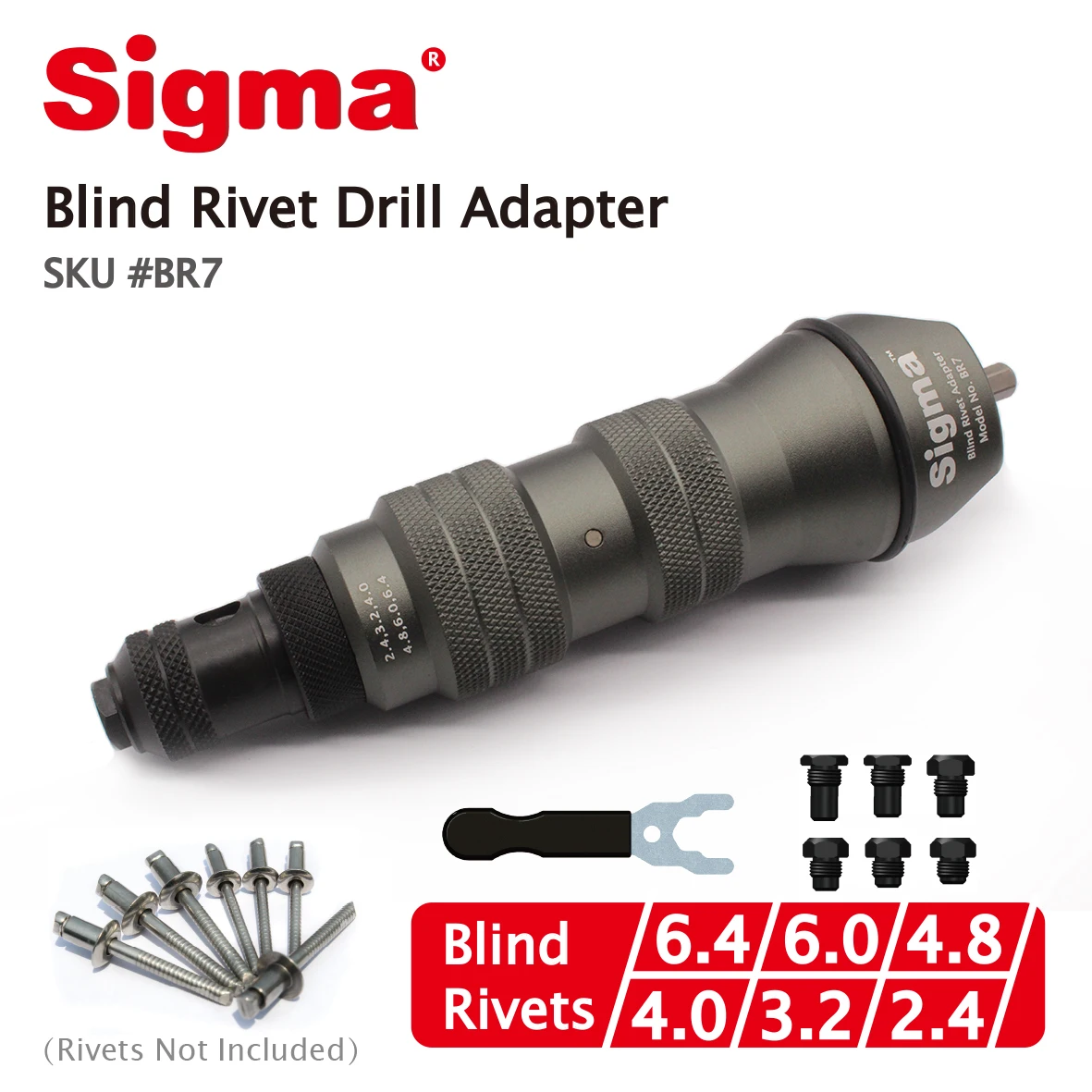 Sigma #BR7 HEAVY DUTY Blind Pop Rivet Drill Adapter Cordless or Electric power drill adaptor alternative air riveter rivet gun