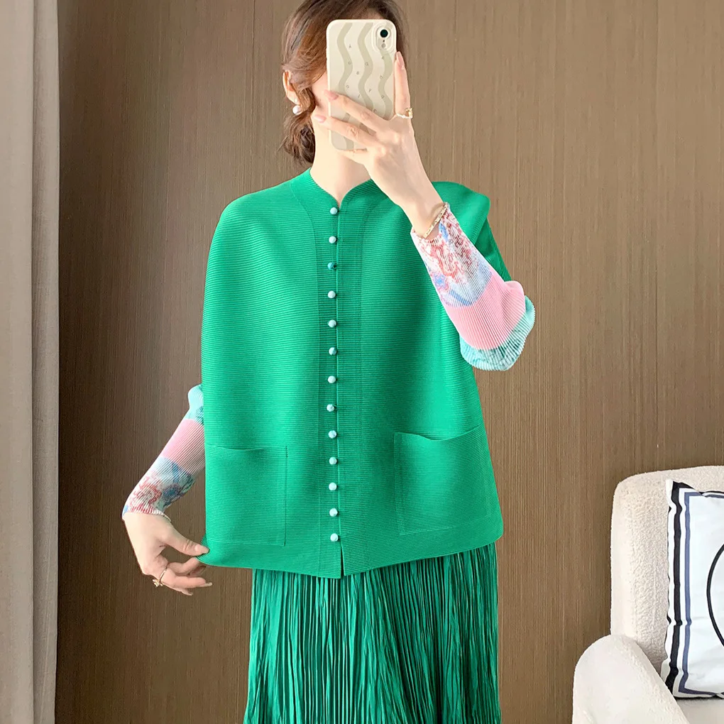 

Loose Long Sleeve Chinese Style Women's Jacket 2024 New Folded Ethnic Wind Outerwear Single Button Cardigan Top Women's Outer...