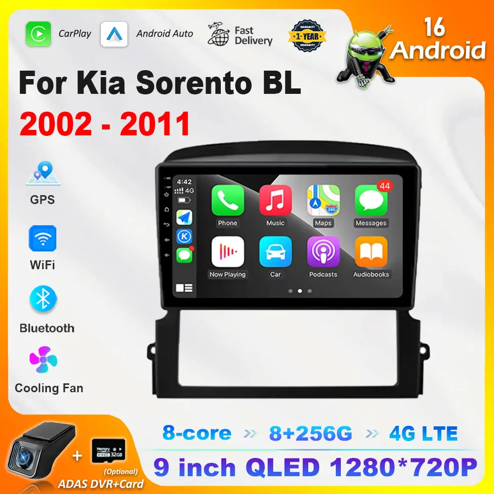 Wireless Carplay Android OS for Kia Sorento BL 2002 - 2011 Car Video Multimedia Player DSP Stereo 4G IPS Screen GPS Navi WiFi