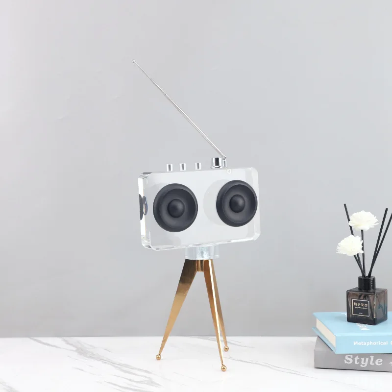 

Modern Minimalist Geometric Tripod Radio Crystal Ornament Light Luxury Player Model Home Decor