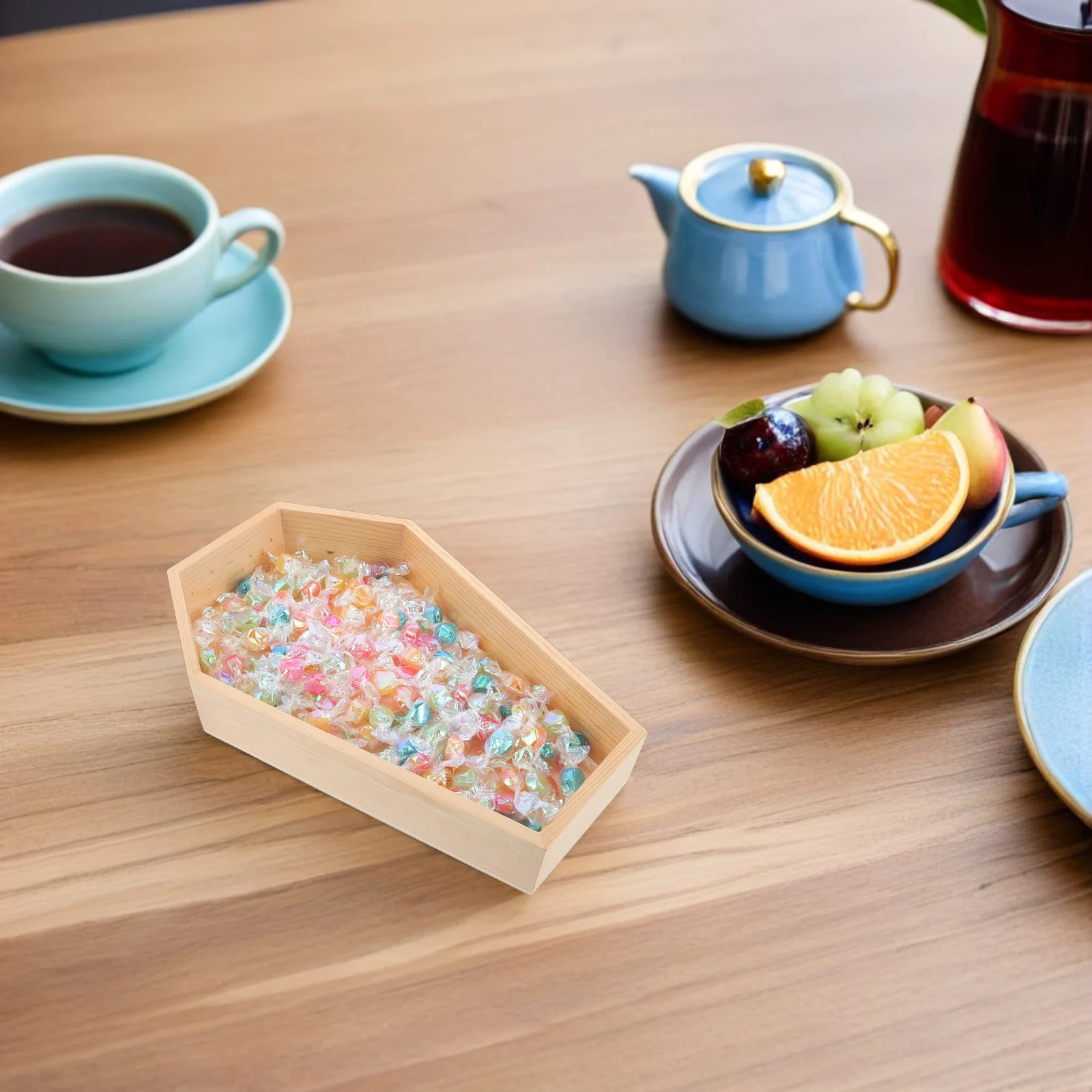 

Coffin Shaped Wooden Tray 11x7inch Gothic Painted Serving Platter Halloween Party Decor Candy Keys Holder Spooky Tray