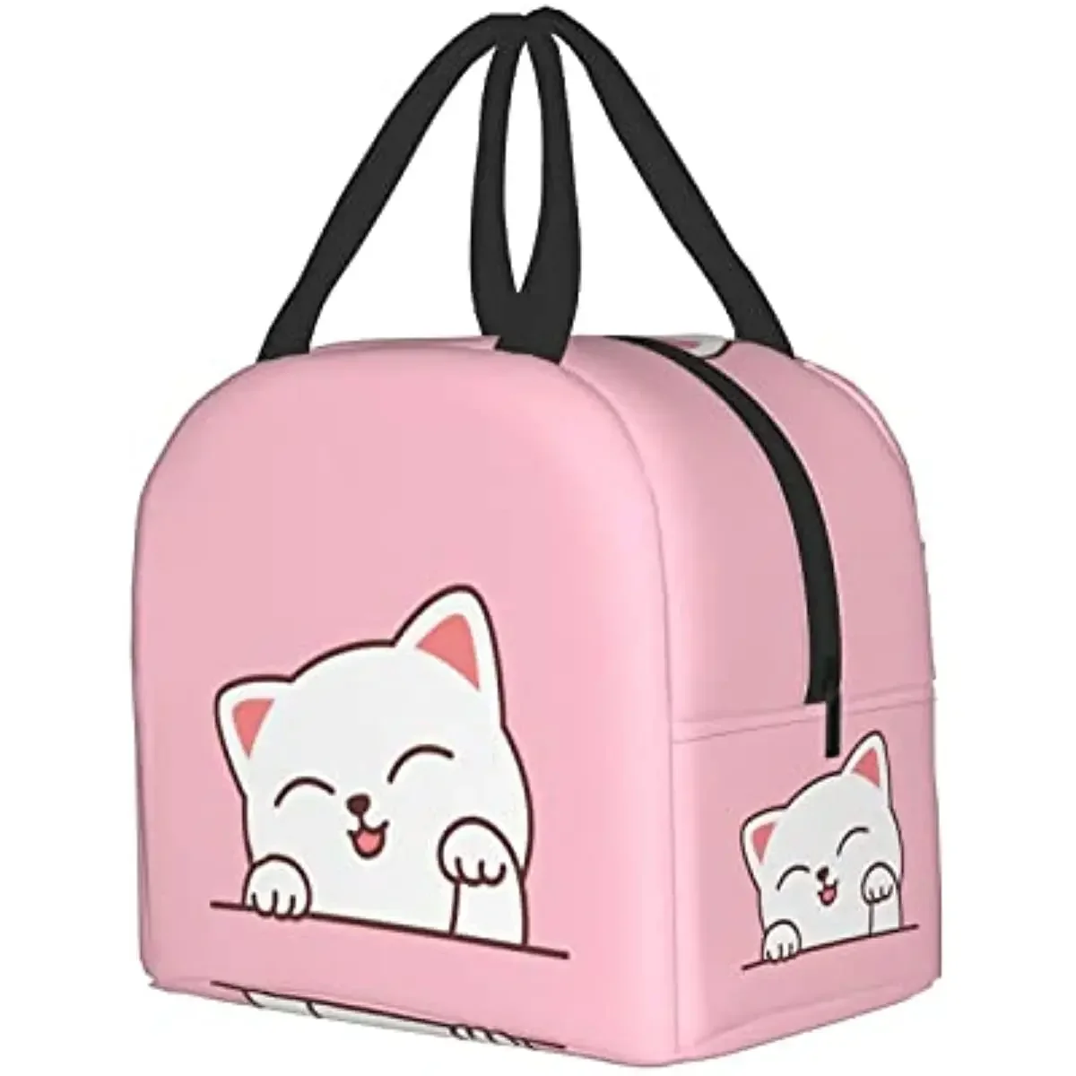 Cute White Cat Cartoon Cat Head Lunch Box Reusable Lunch Bag Work Cooler Reusable Tote Picnic Boxes Insulated Container Shopping