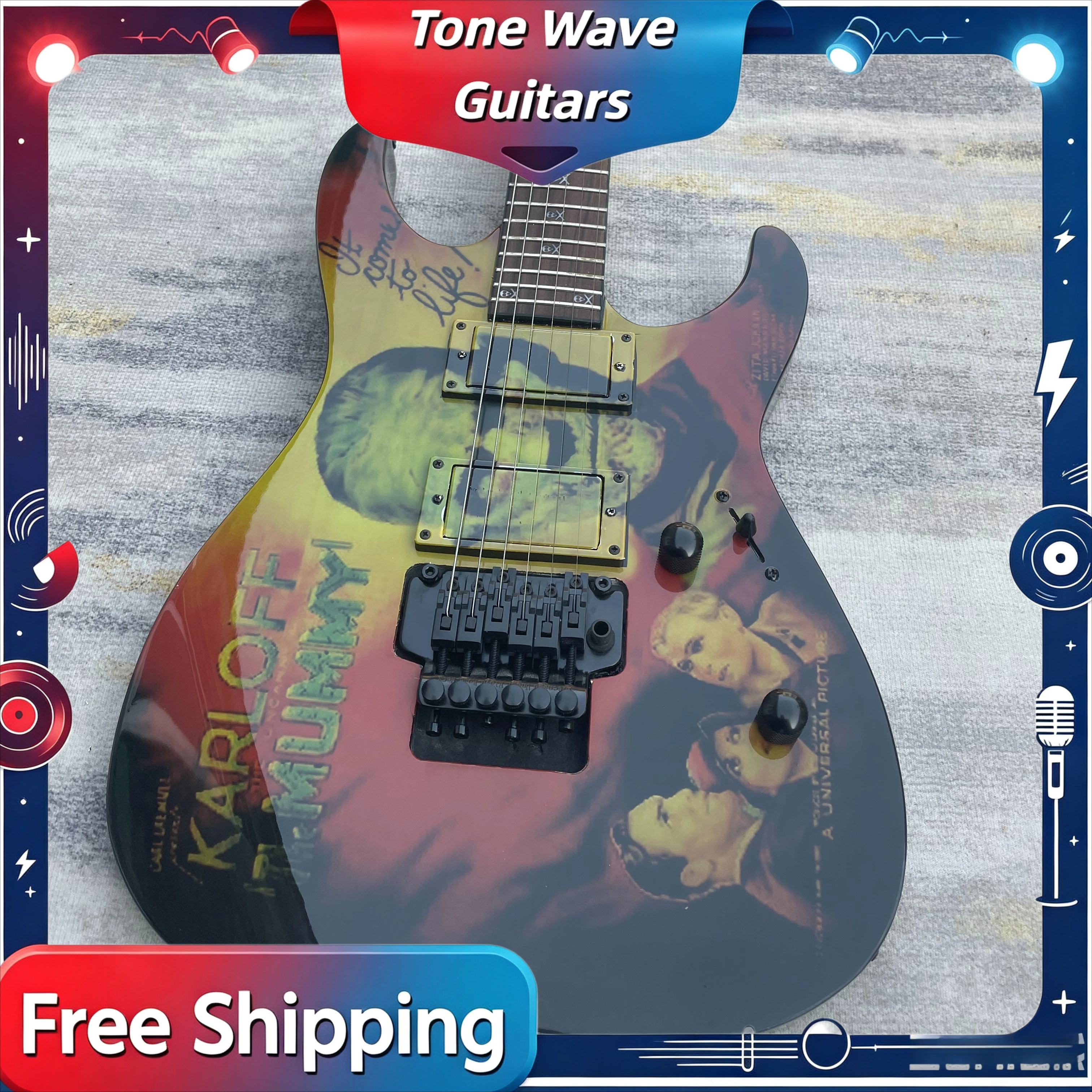 STY00 Mummy Painting Double Shake Speed Electric Guitar Solid Wood Body Retro Horror Theme Niche Personality Free Shiping