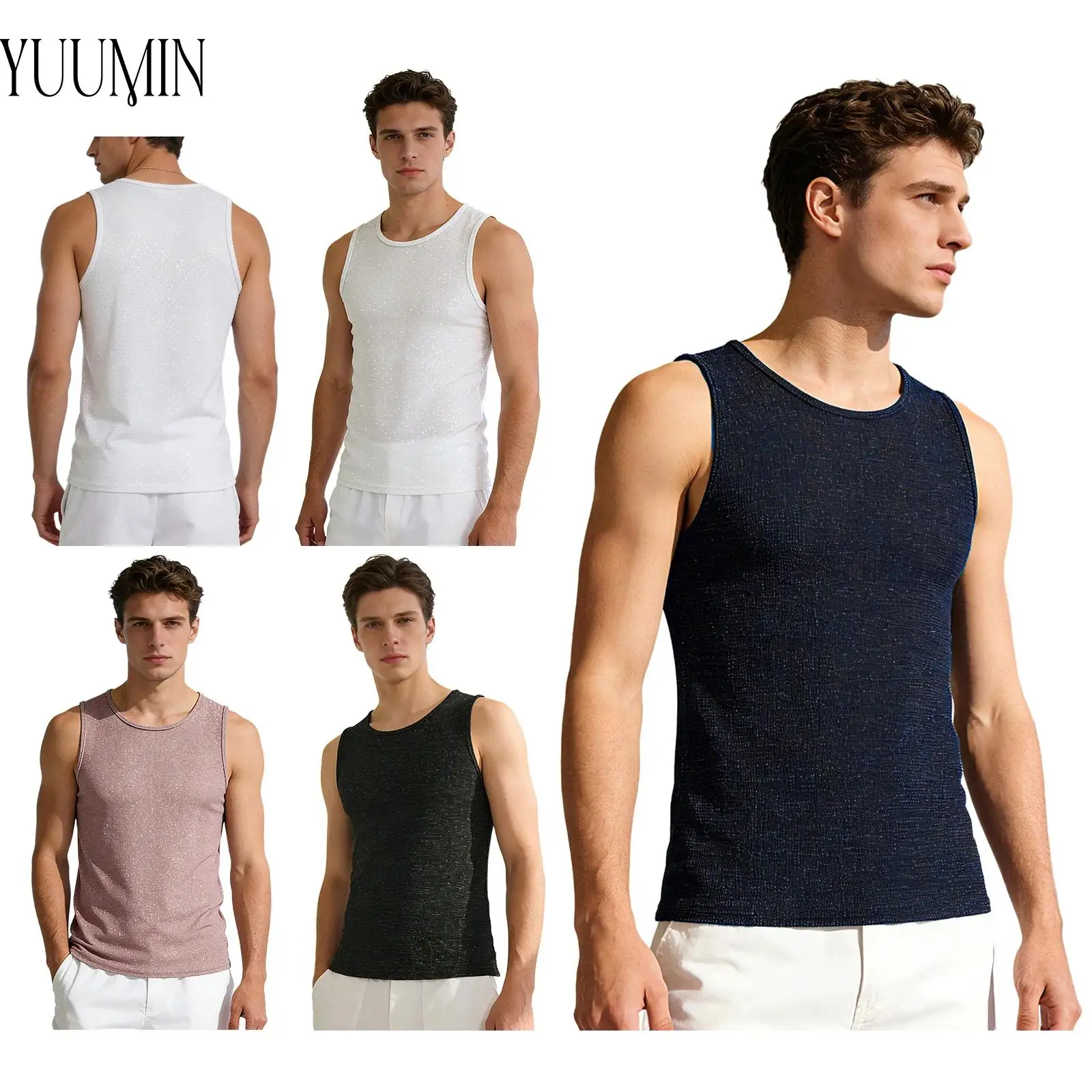 

Men Shimmer Running Tank Top Sparkling Sleeveless Vest Breathable Lightweight for Marathon Training