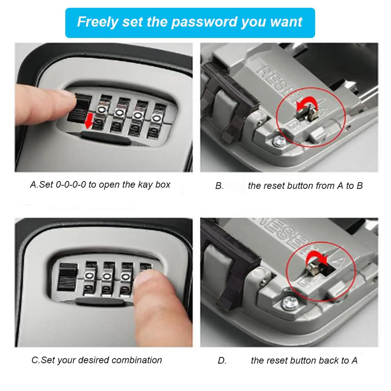 Wall-Mount Key Lock Box 4 Digit Code Security Key Safe Secret Organizer Box No Key Home Office Weatherproof Safe Key Keeper