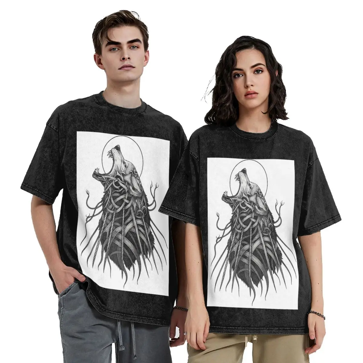 

Norse Wolf Bound In Runes Mythical Viking Artwork Хип-хоп Футболки с короткими рукавами Стираные топы Футболки Винтаж для мужчин и женщин