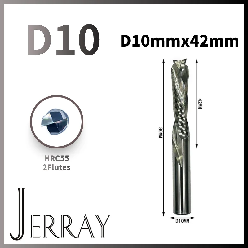 

D10mmx42mm HRC55 UP & DOWN Cut 2Flutes Spiral Carbide Mill Tool Cutters for CNC Router Compression Wood End Mill Cutter Bits
